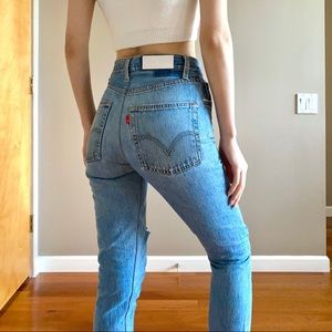 Re/done levis high waisted fitted slim straight leg jeans blogger style